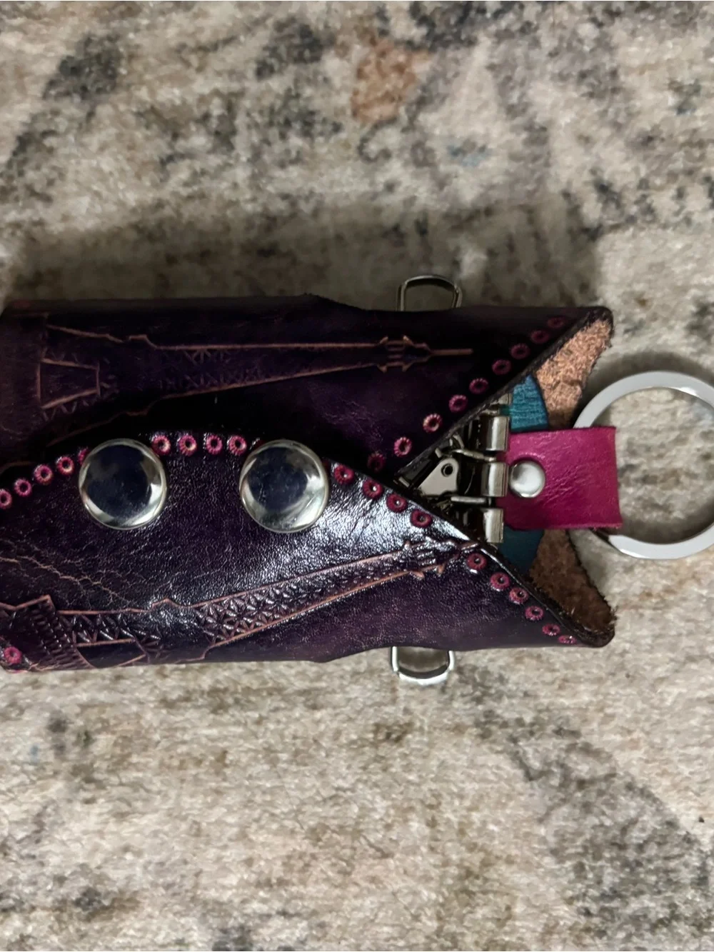 Source Unknown Purple and Pink Eiffel Tower Leather Key Case